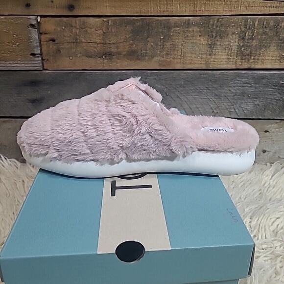 TOMS Alpargata Mallow Mule Rose Pink Faux Fur Slip On Slippers 8.5 NIB - Picture 5 of 8
